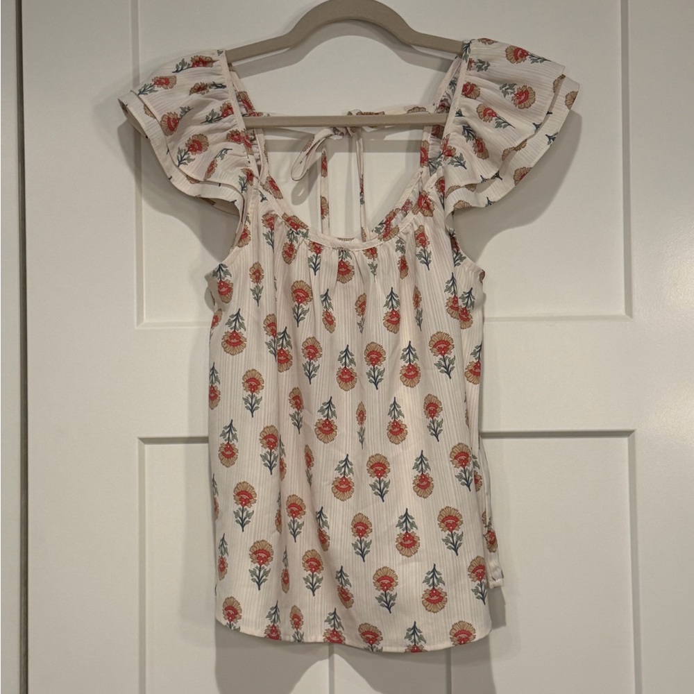 Blu Pepper Cream Floral Ruffle Tie-Back Camisole